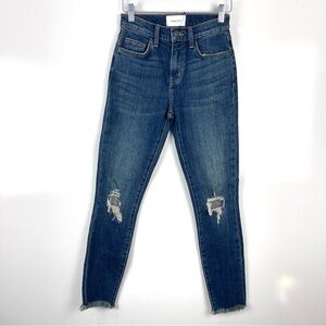 Current/Elliott The High Waist Stiletto Skinny Jeans Distressed Raw Hem Size 24